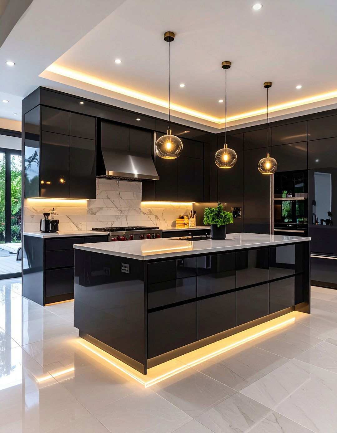 Strategic Lighting That Makes Black Shine - 20 Black Kitchen Cabinet Ideas