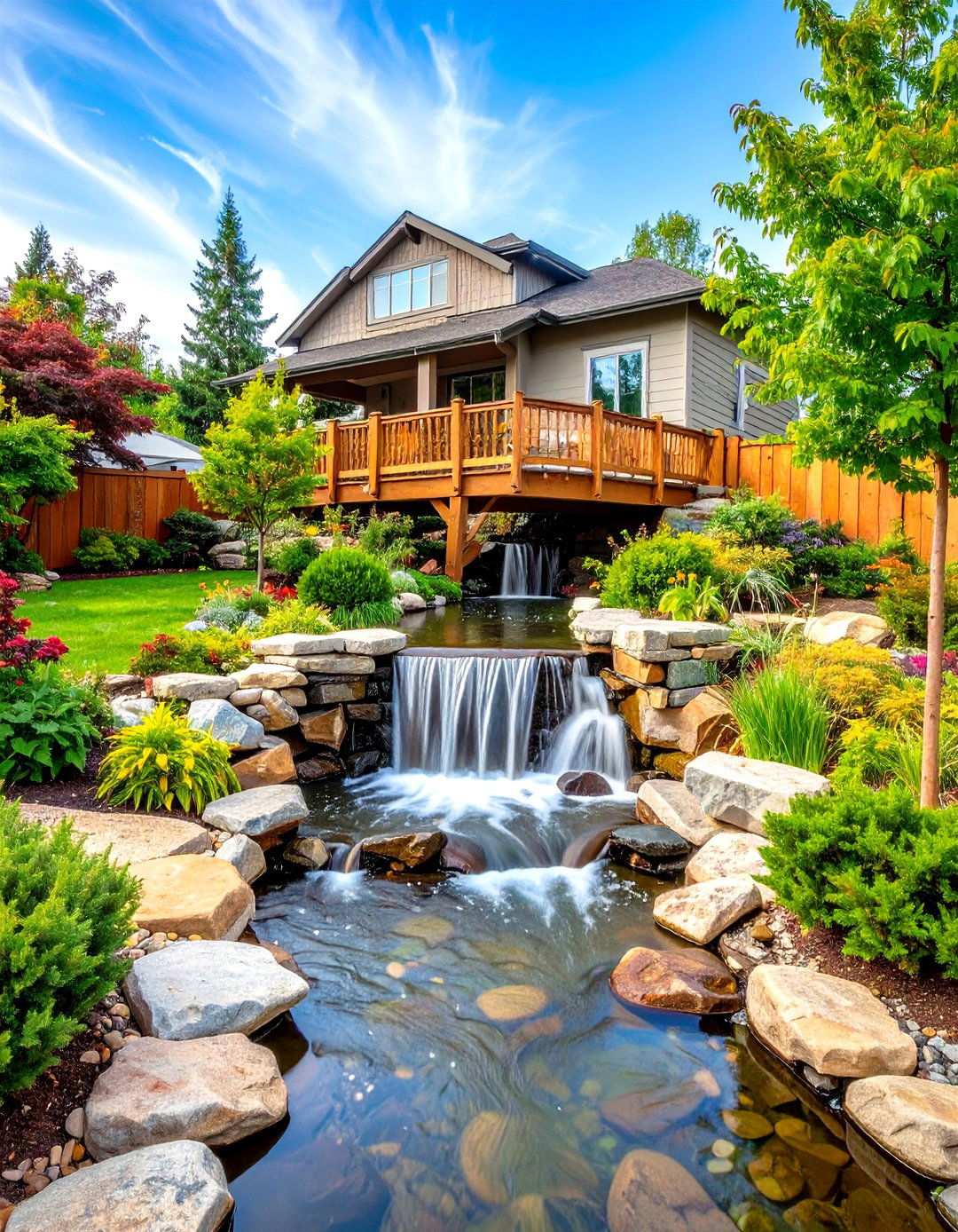 Stream Style Waterfall Design - 20 Backyard Waterfall Ideas