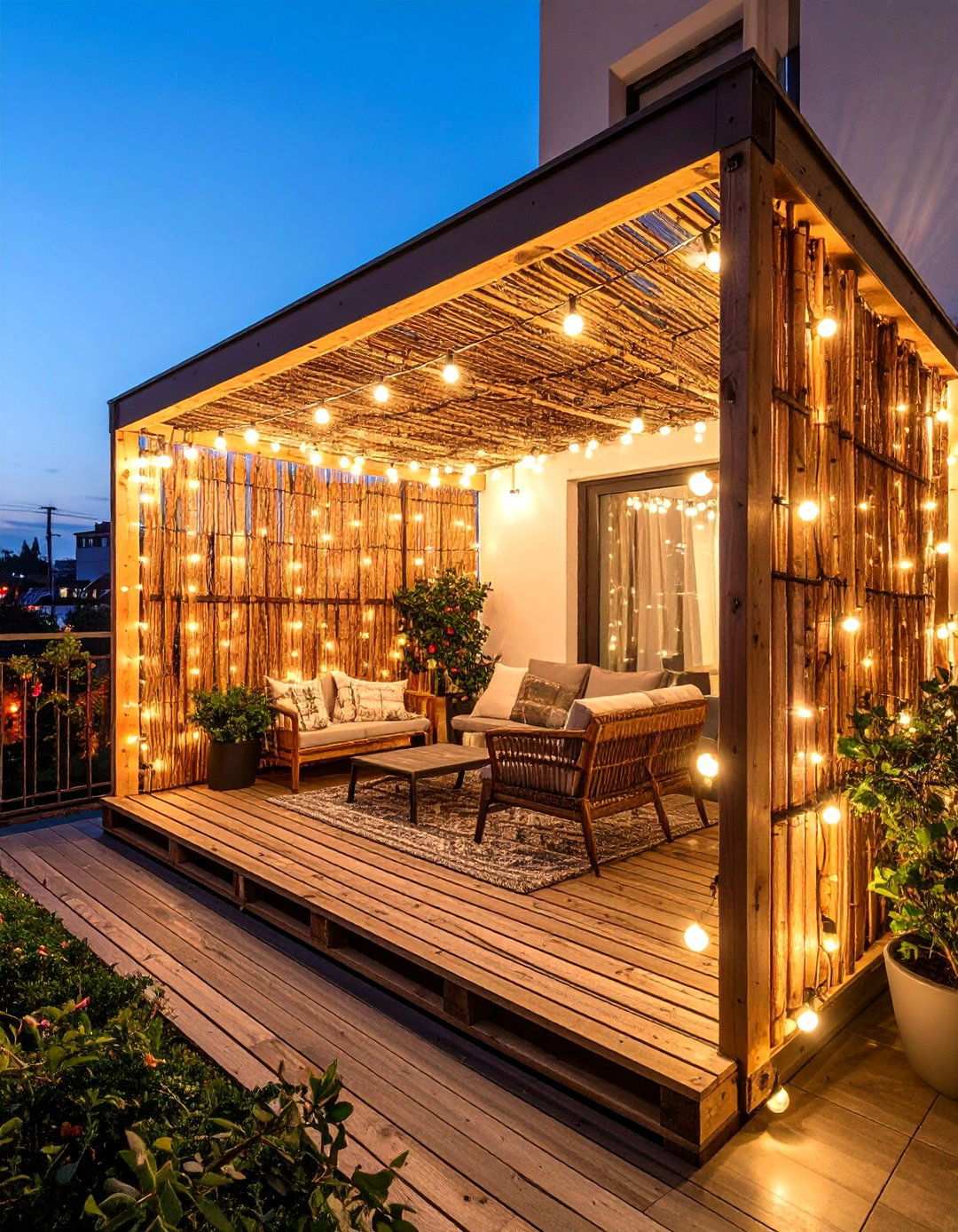 String Light Screens that Glisten and Guard - 20 Balcony Privacy Ideas