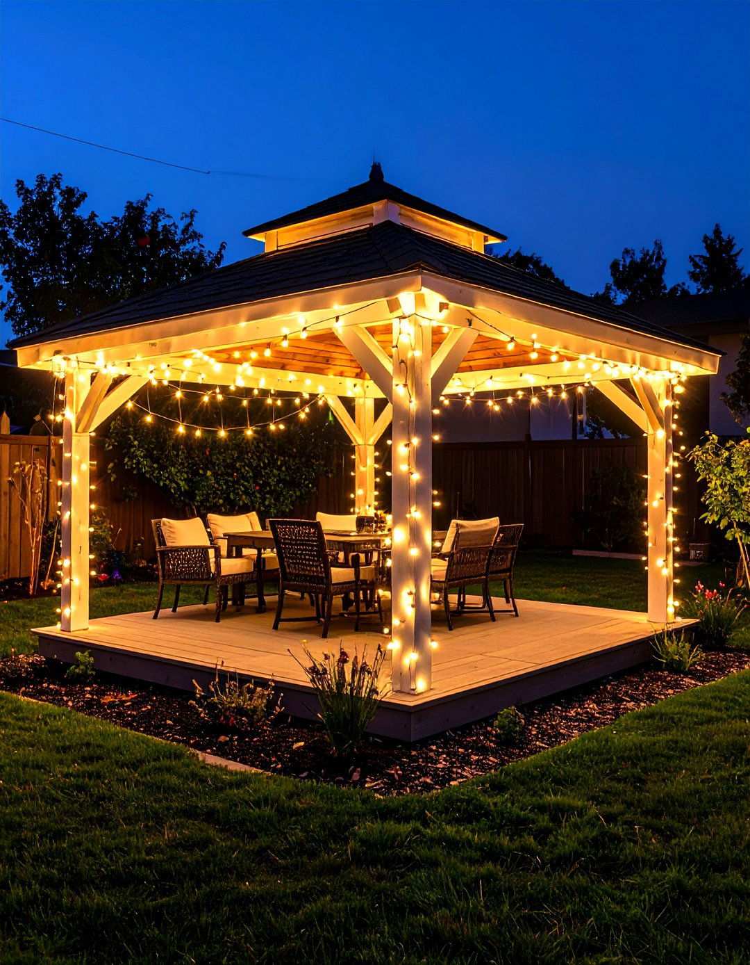 String Lit Gazebo for Evening Magic - 20 Backyard Gazebo Ideas