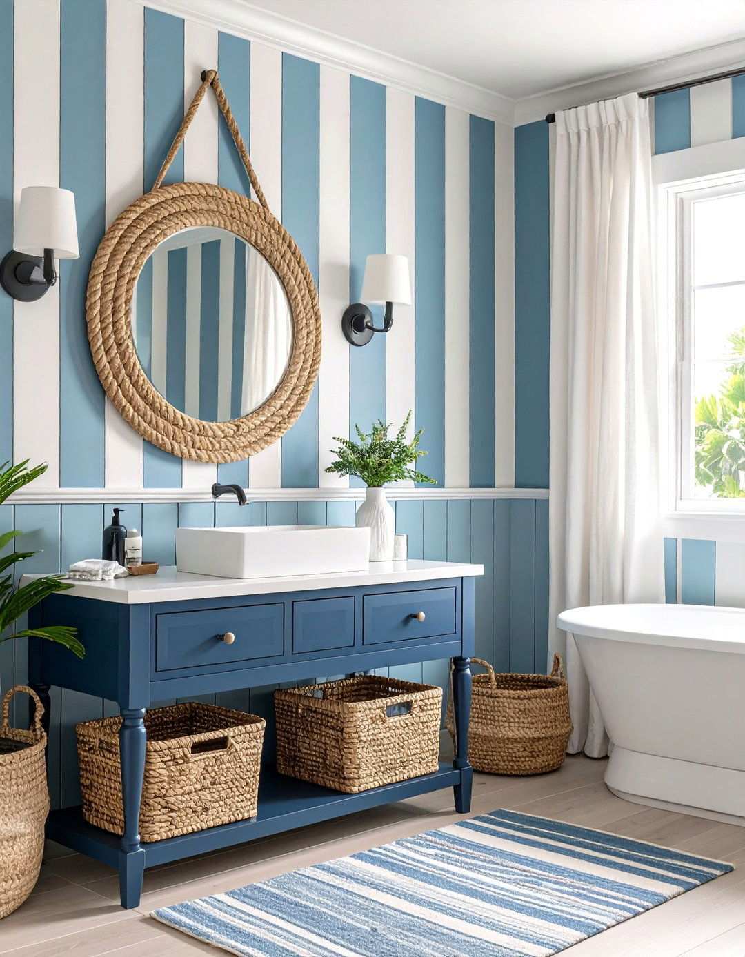Striped Seaside Charm Wallpaper - 20 Bathroom Wallpaper Ideas
