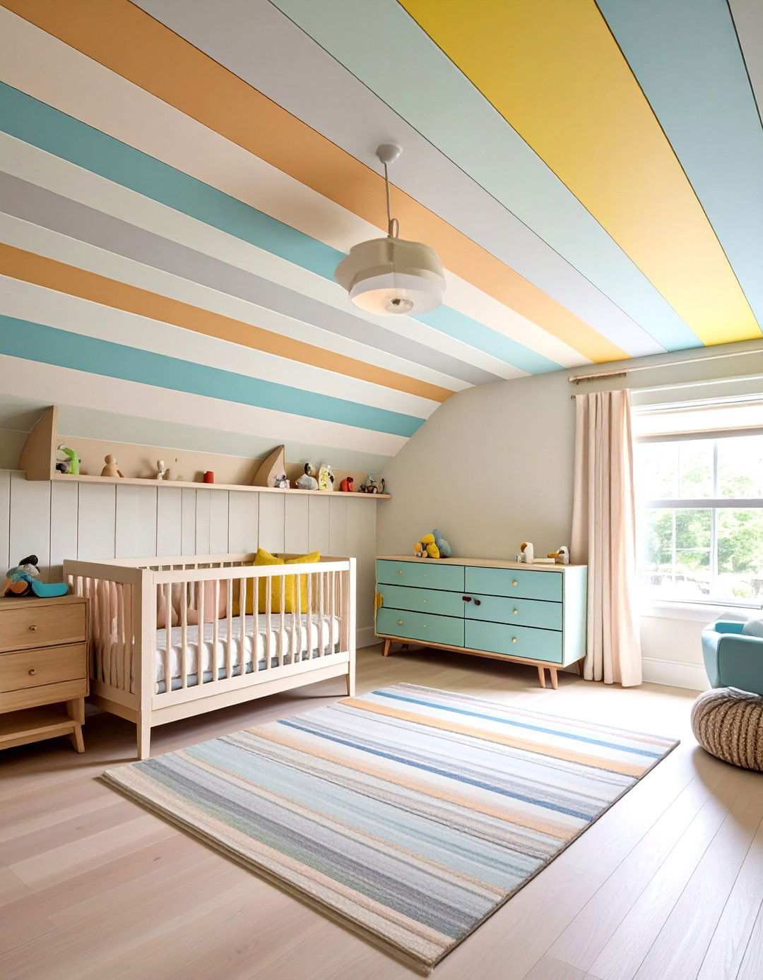 Striped Two Tone Beadboard Ceiling for Playful Personality - 20 Beadboard Ceiling Design Ideas