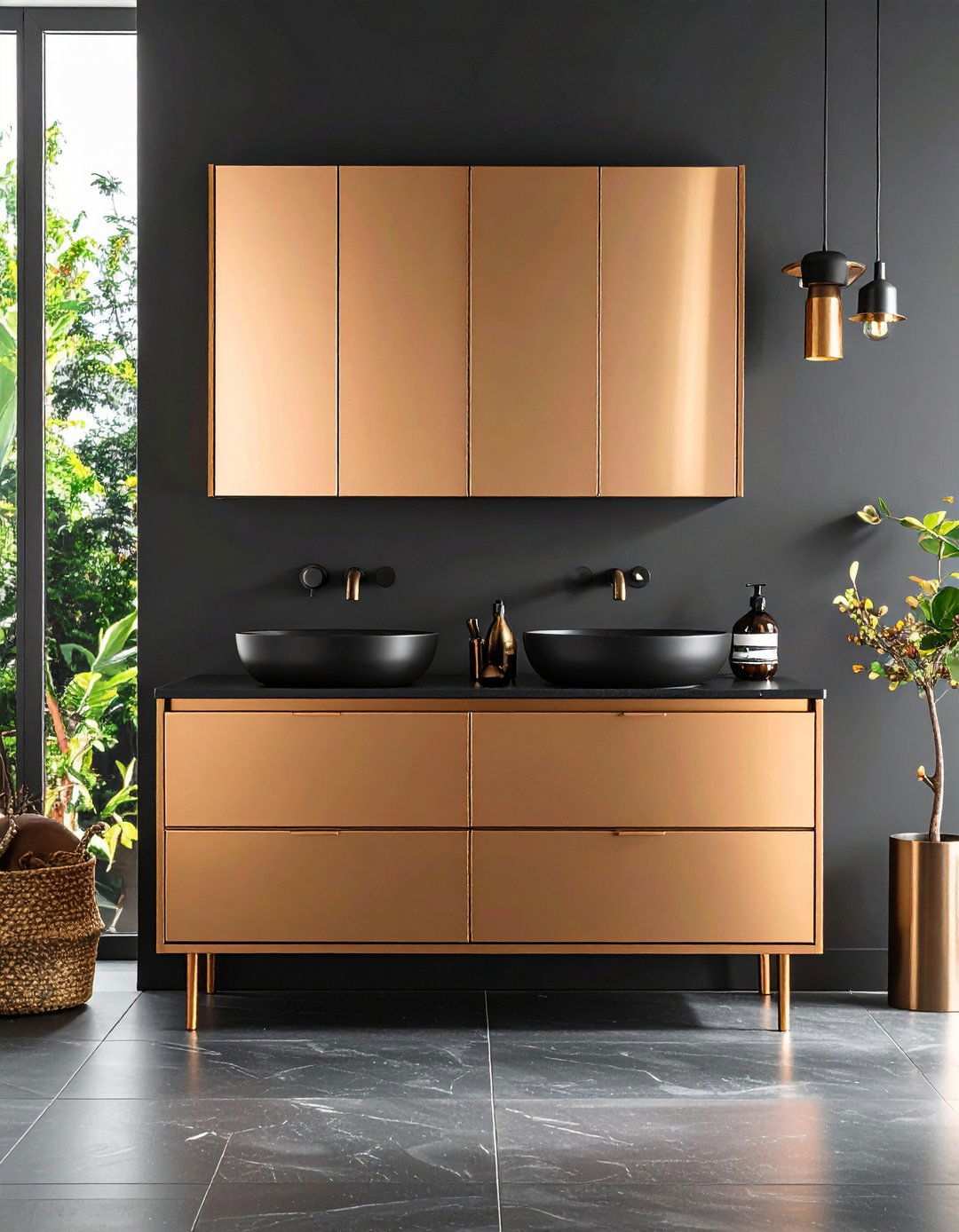 Subtle Metallic Bronze Cabinets - 20 Bathroom Cabinet Color Ideas