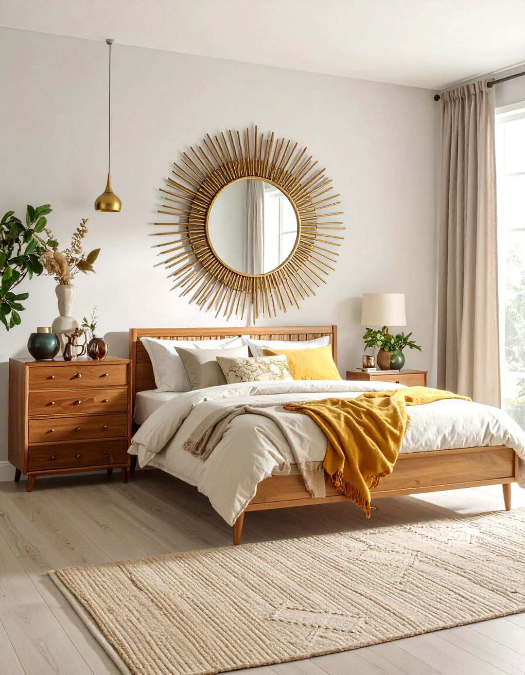 Sunburst Mirror Accent for Mid Century Flair - 20 Bedroom Mirror Ideas