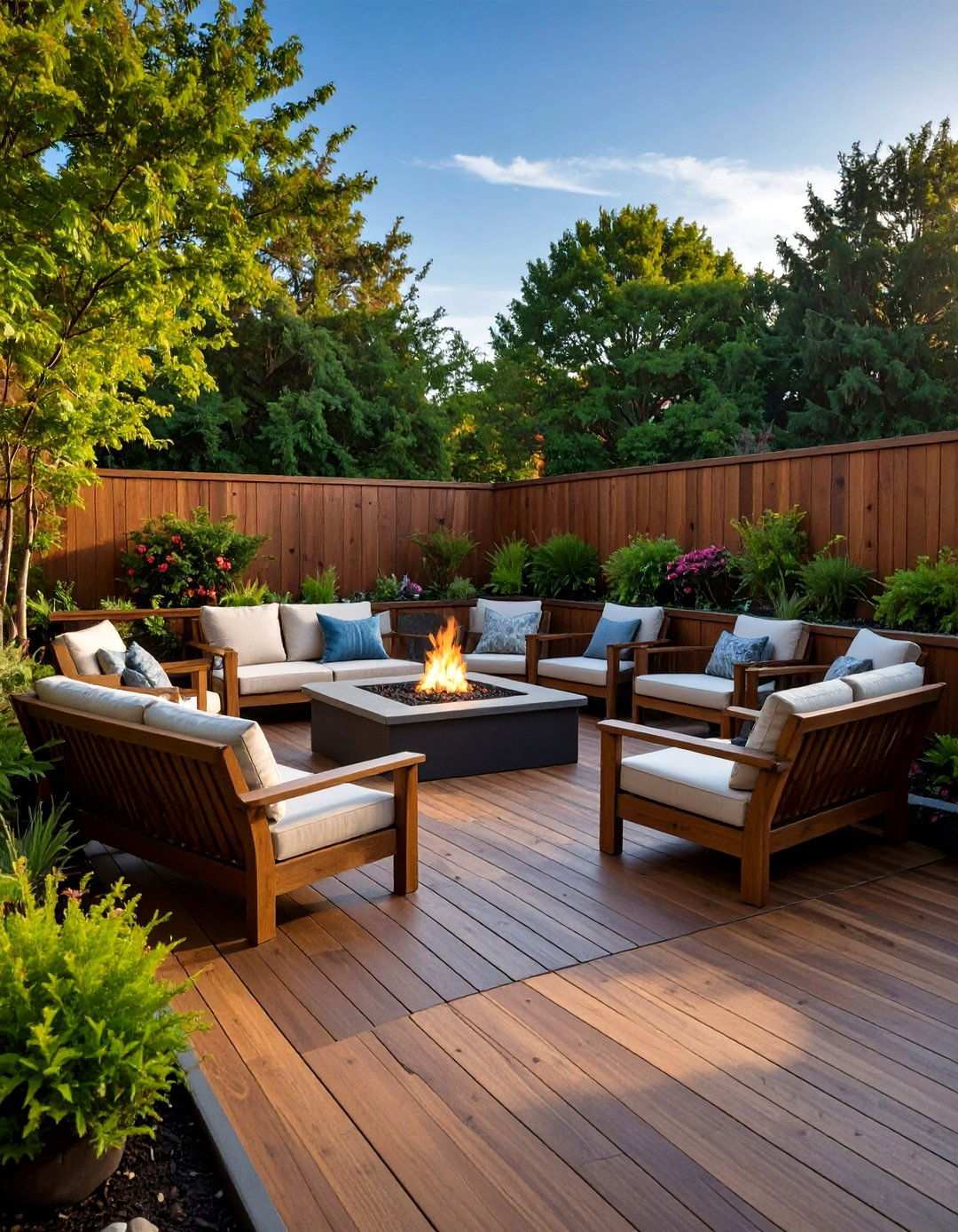 Sunken Deck with Integrated Seating - 20 Backyard Deck Ideas