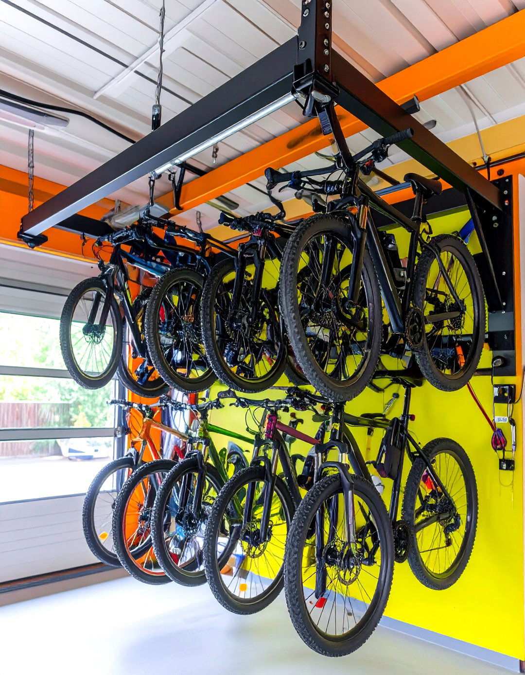 Suspended Black Bicycle Racks for Overhead Storage - 20 Black Garage Ideas