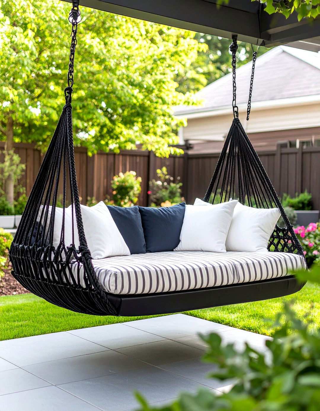 Suspended Daybed or Porch Swing - 20 Black and White Patio Ideas