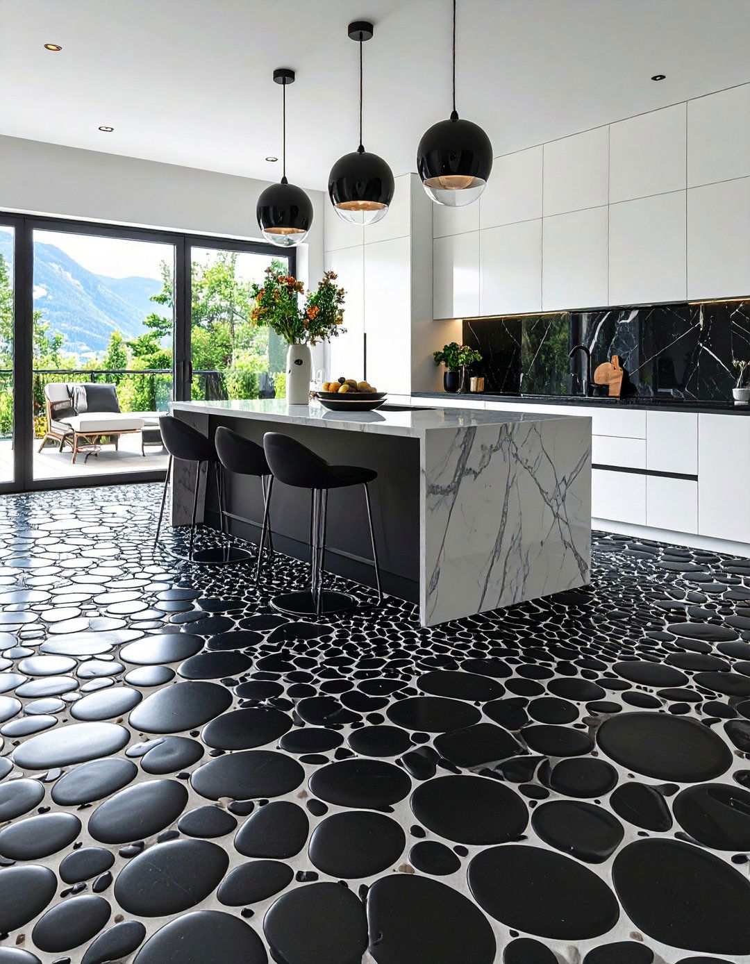 Tactile Penny Round Black Kitchen Floor Mosaic - 20 Black Kitchen Floor Ideas