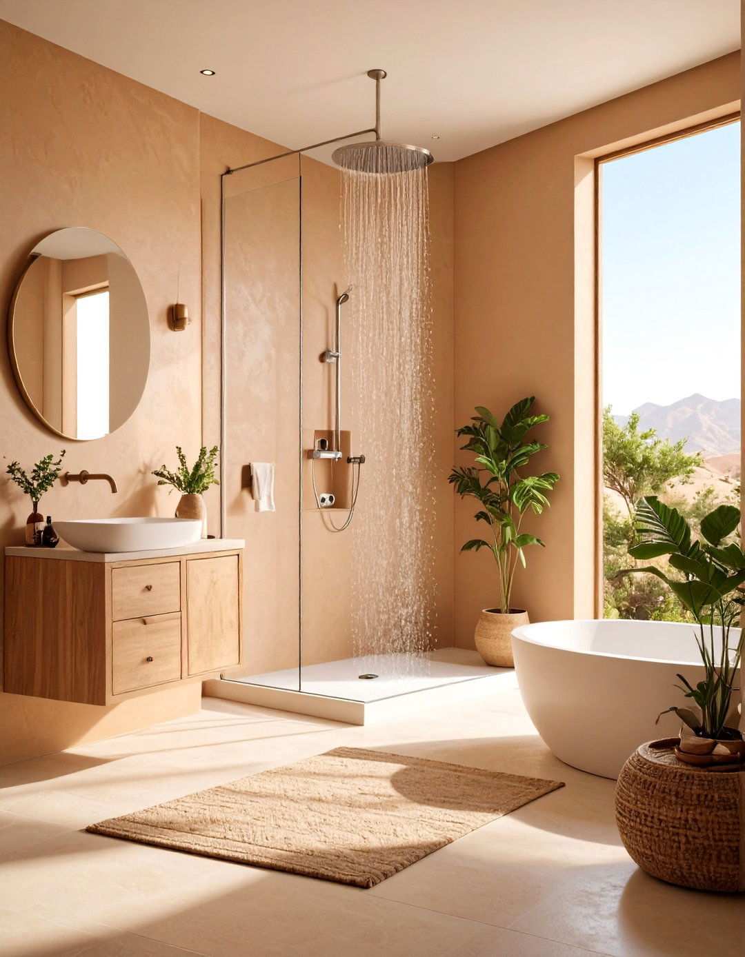 Tadelakt Walls for a Seamless Beige Bathroom - 20 Beige Bathroom Ideas