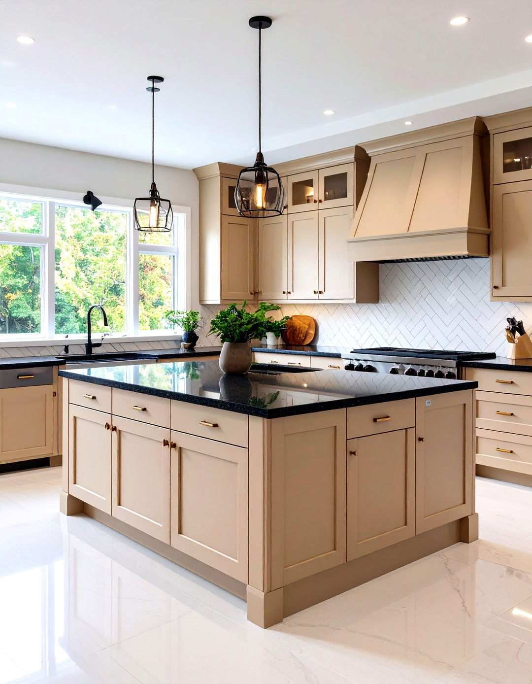 Taupe Cabinet Tranquility - 20 Black Granite Countertops Kitchen Ideas