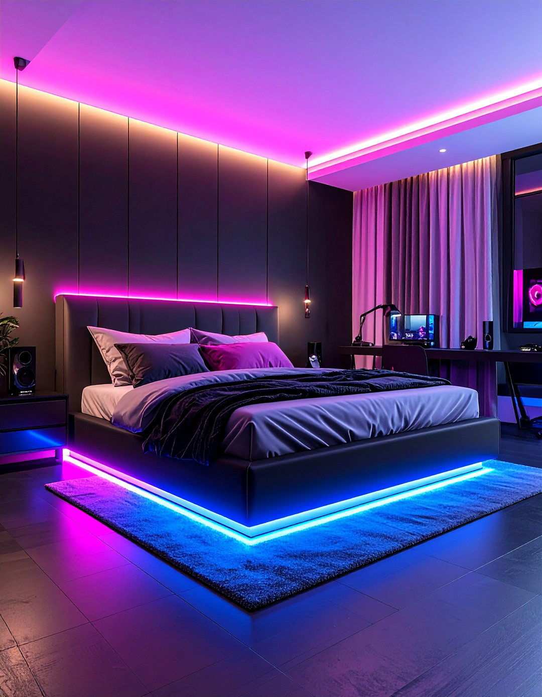 Teen Hangout With Neon Pops - 20 Black Floor Bedroom Ideas