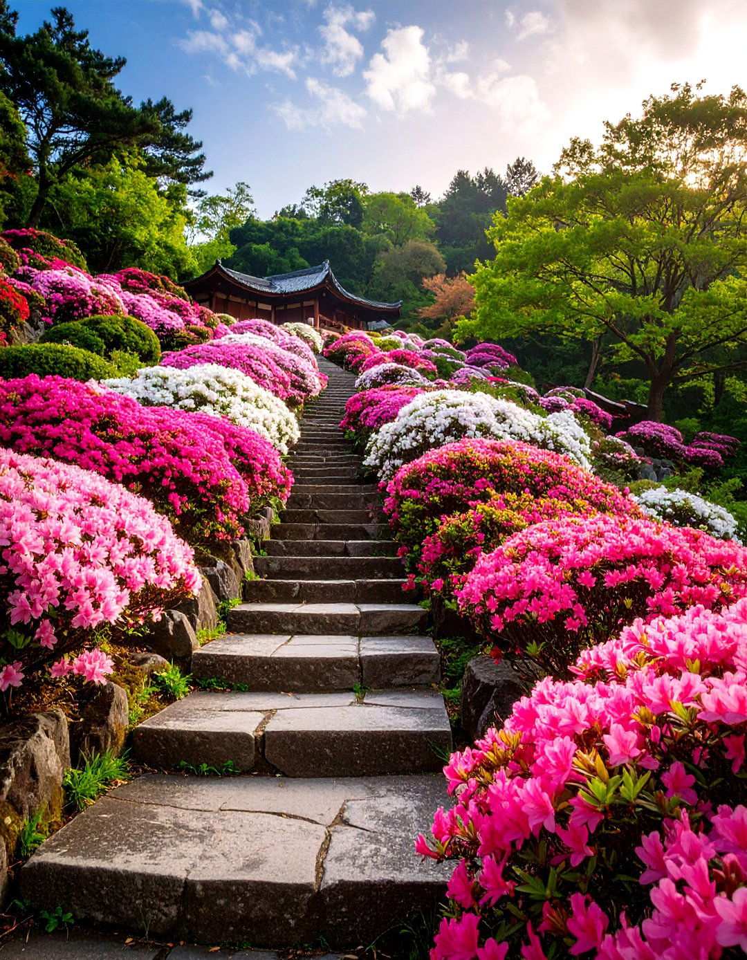 Terraced Azalea Hillside for Slope Management - 20 Azalea Garden Ideas