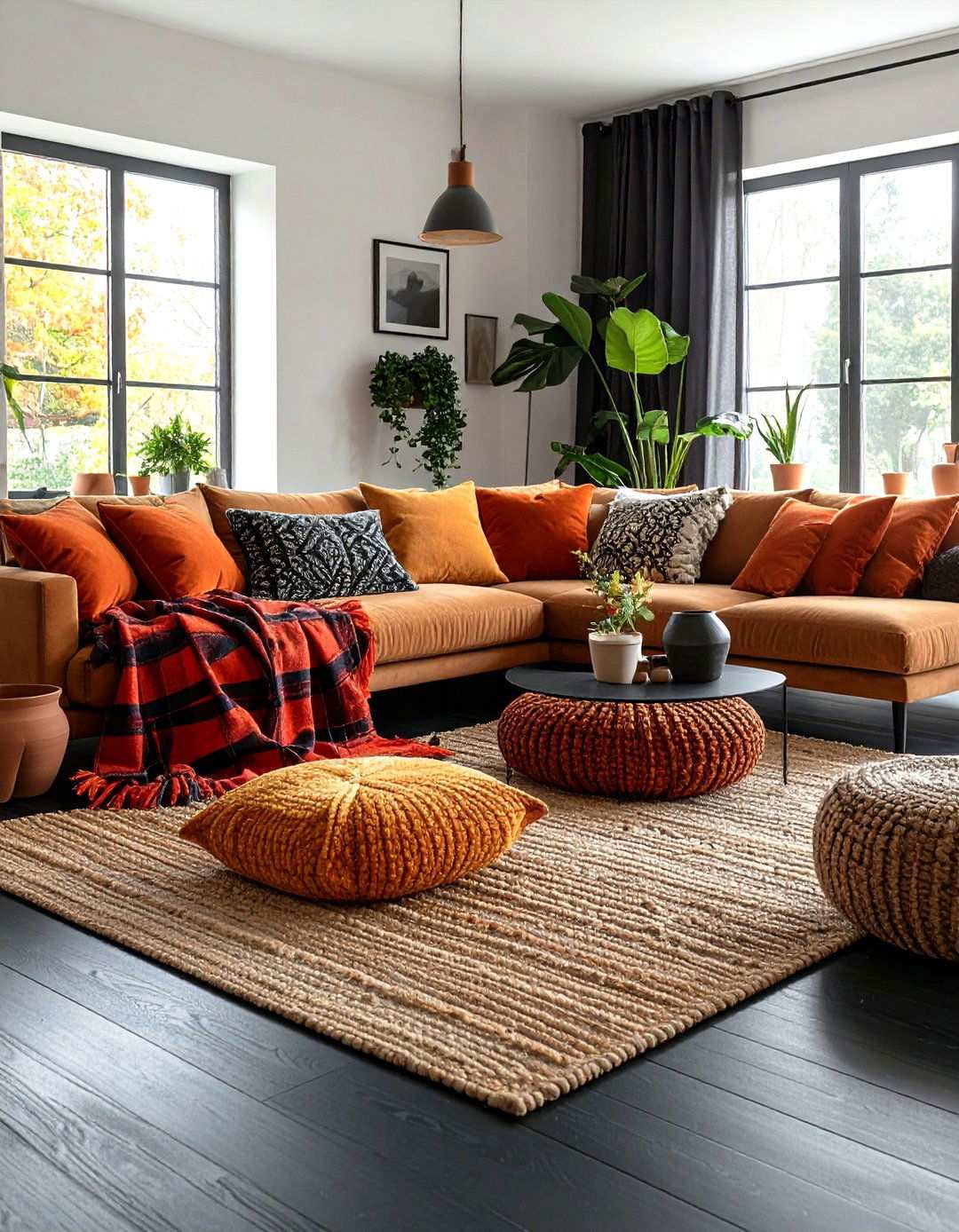 Terracotta Touches for Earthy Warmth - 20 Black Floor Living Room Ideas