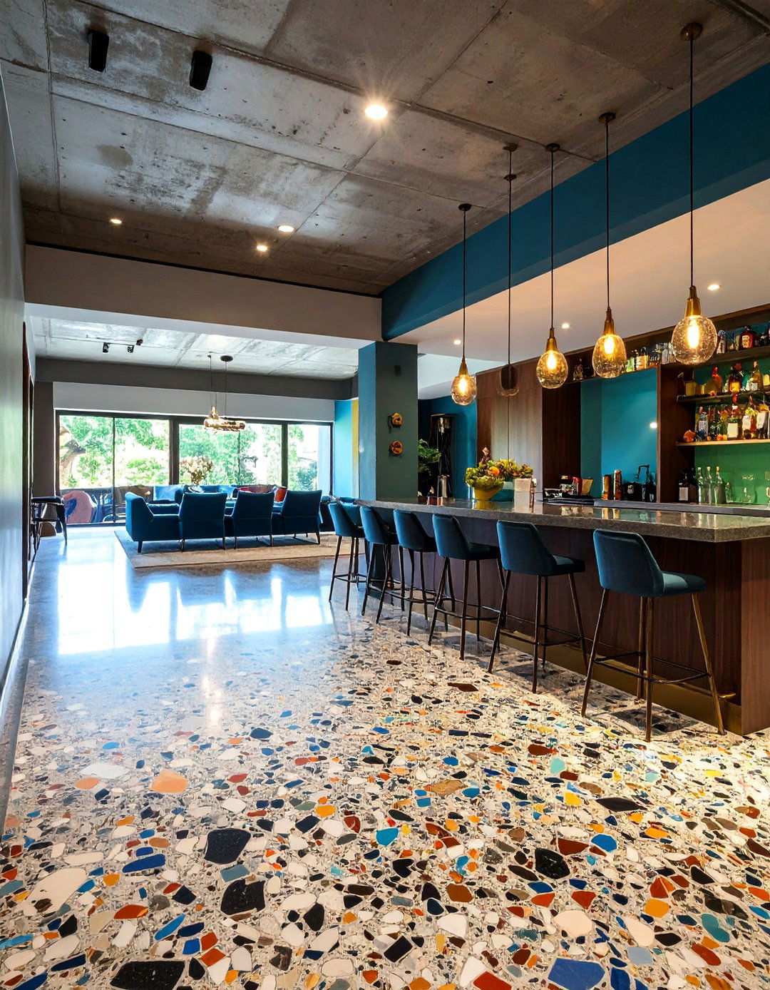 Terrazzo Basement Floor Artistic Statement - 20 Basement Floor Ideas