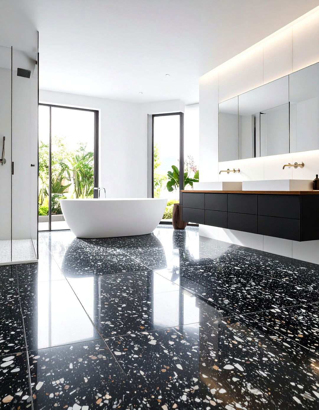 Terrazzo Black Floor Bathroom Sparks Subtle Movement - 20 Black Floor Bathroom With White Walls Ideas