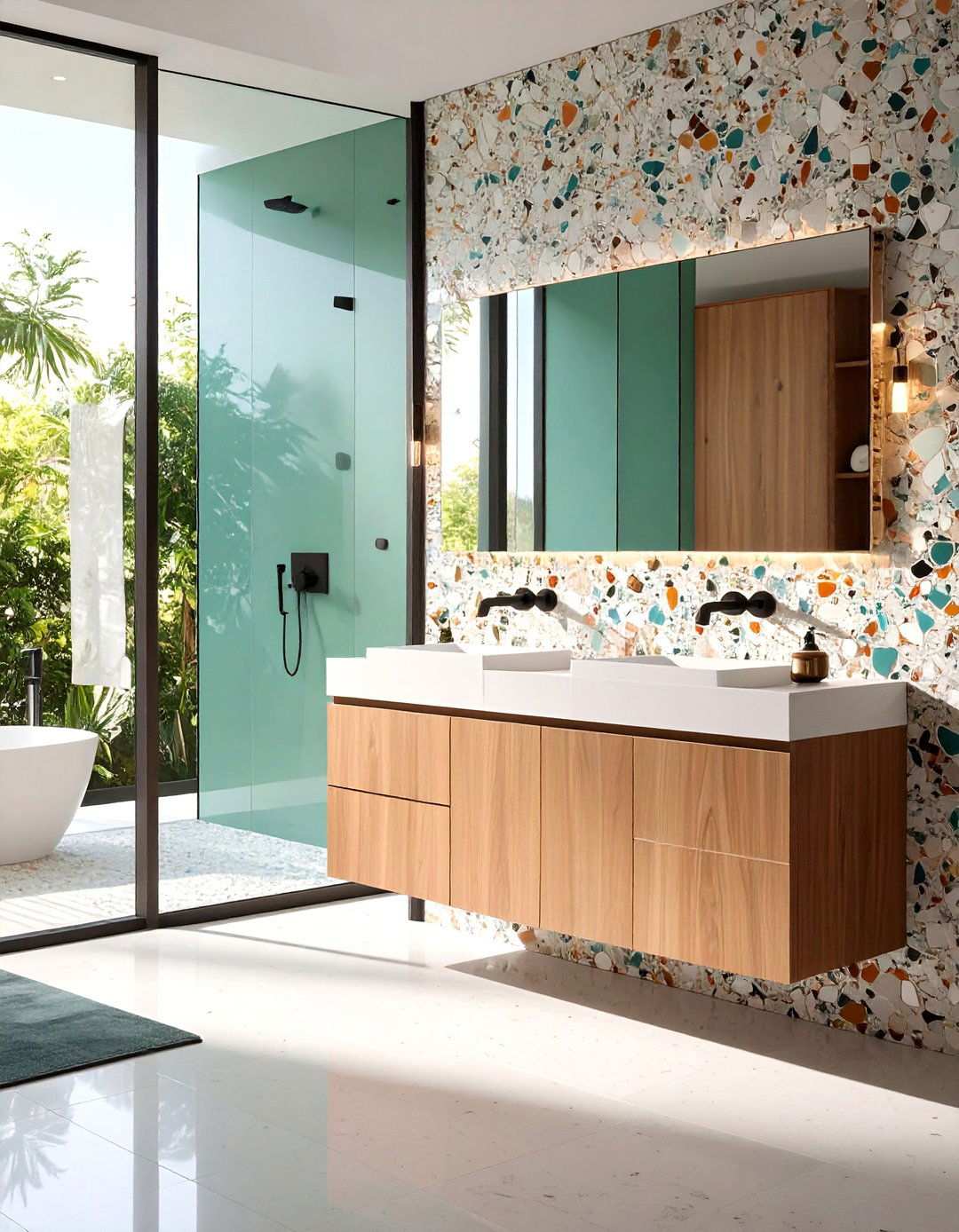 Terrazzo Panel Bathroom Wall - 20 Bathroom Wall Ideas