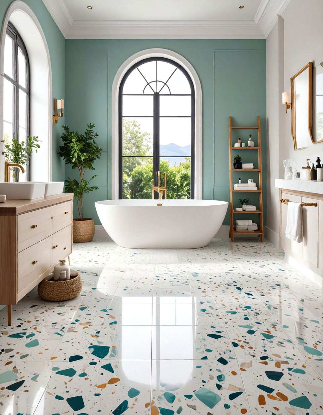Terrazzo Style Mosaic Floor Tile Revival - 20 Bathroom Mosaic Floor Tile Ideas