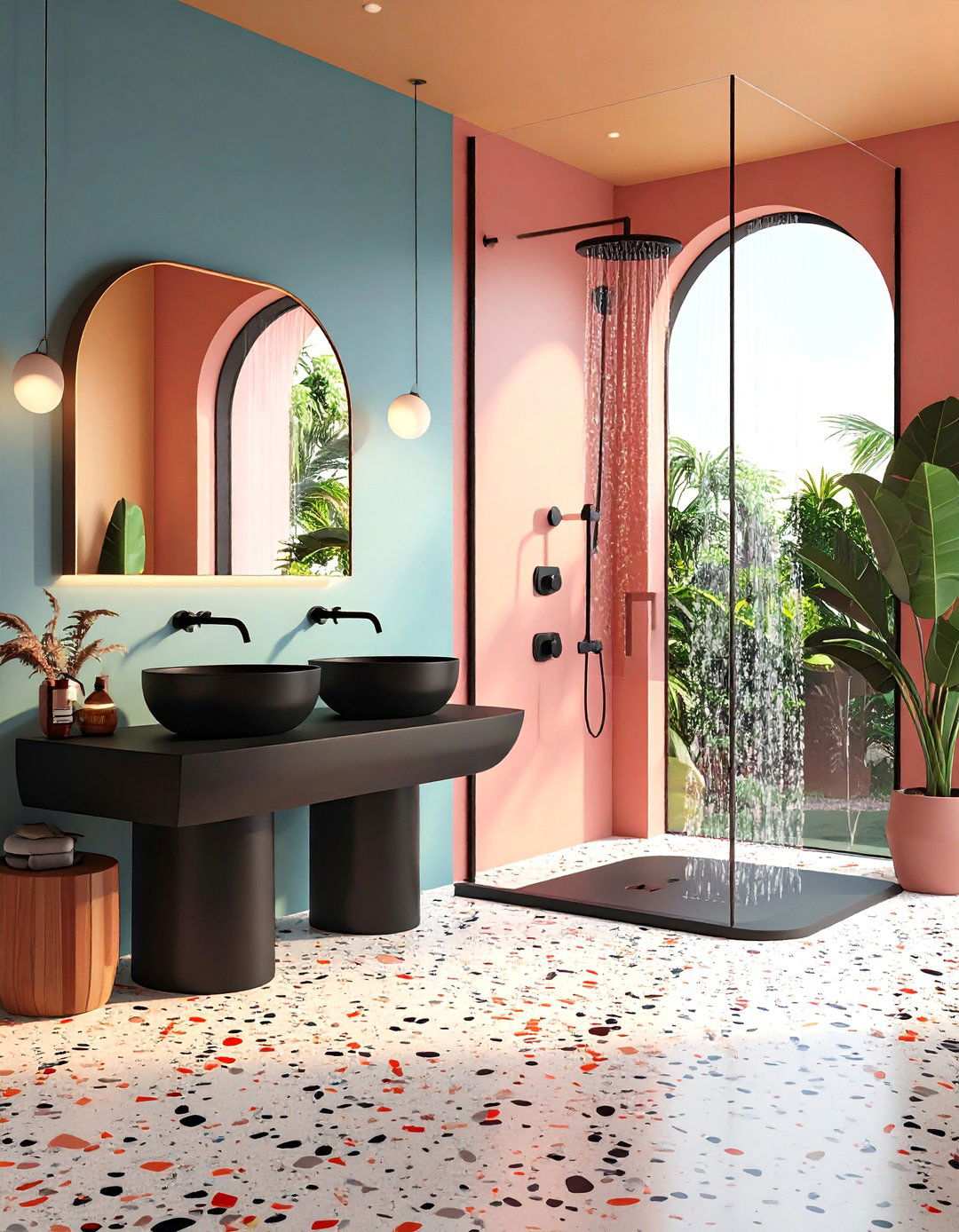 Terrazzo Twist Speckled Stone and Black Lines - 20 Bathroom With Black Fixtures