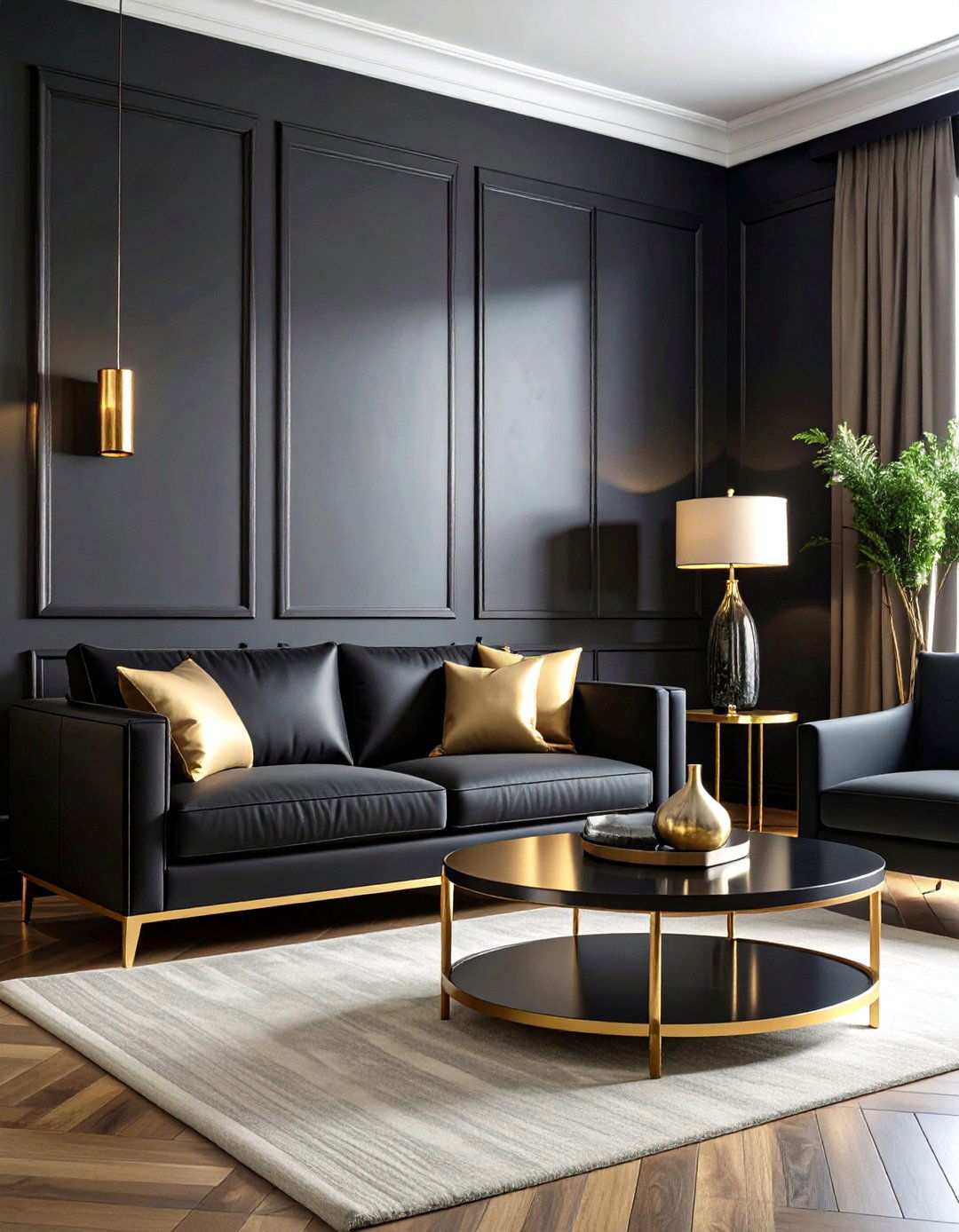 Textural Contrast Using Matte Black and Polished Gold - 20 Black and Gold Living Room Ideas