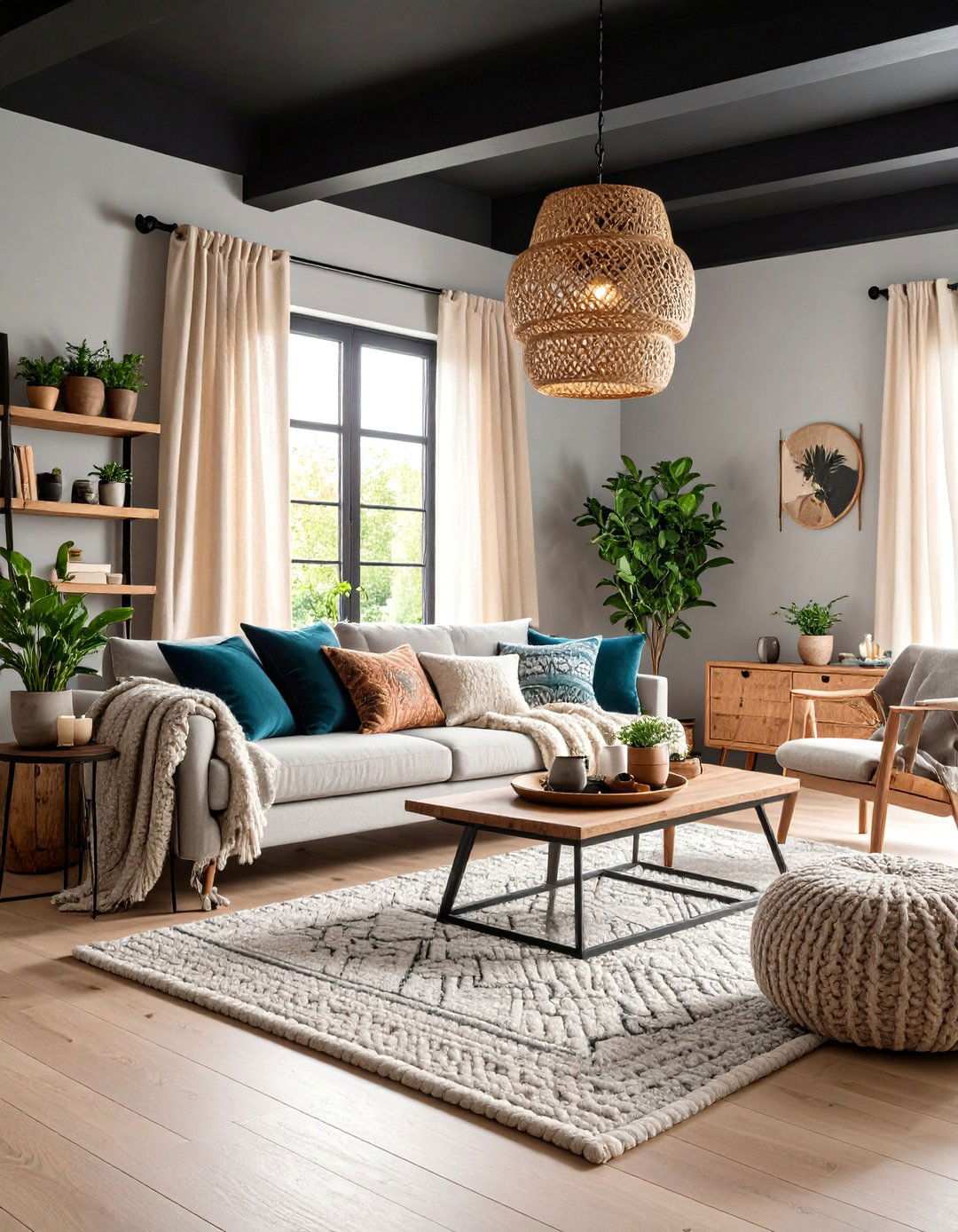 Texture Layering for Warmth - 20 Black Ceiling With Grey Walls