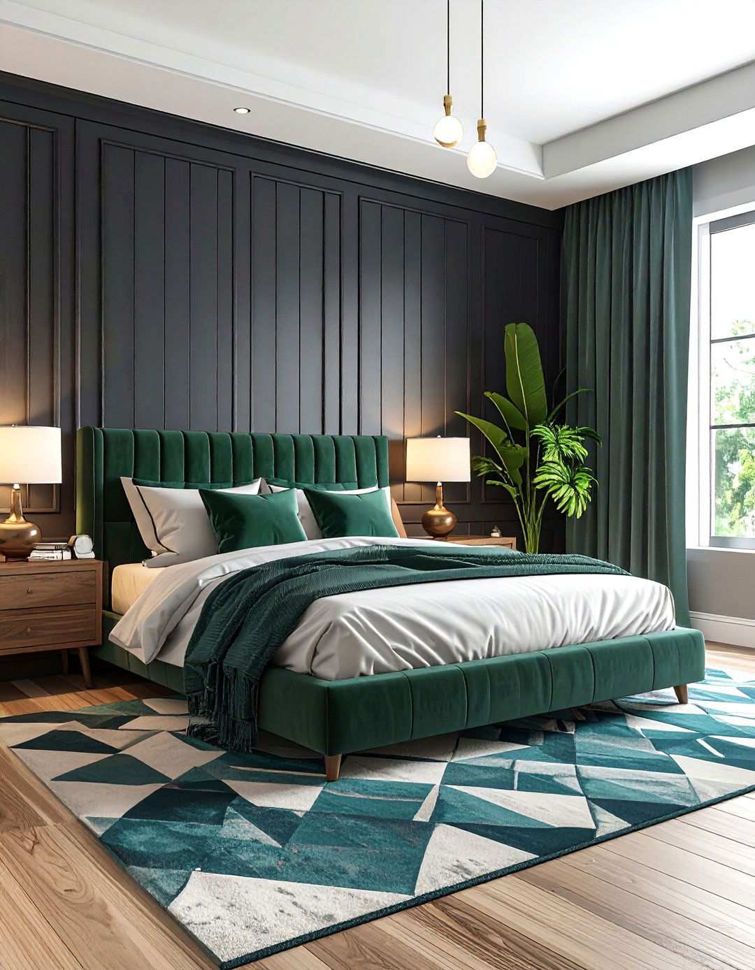 Textured Black Shiplap Cocoon - 20 Black and Green Bedroom Design Ideas