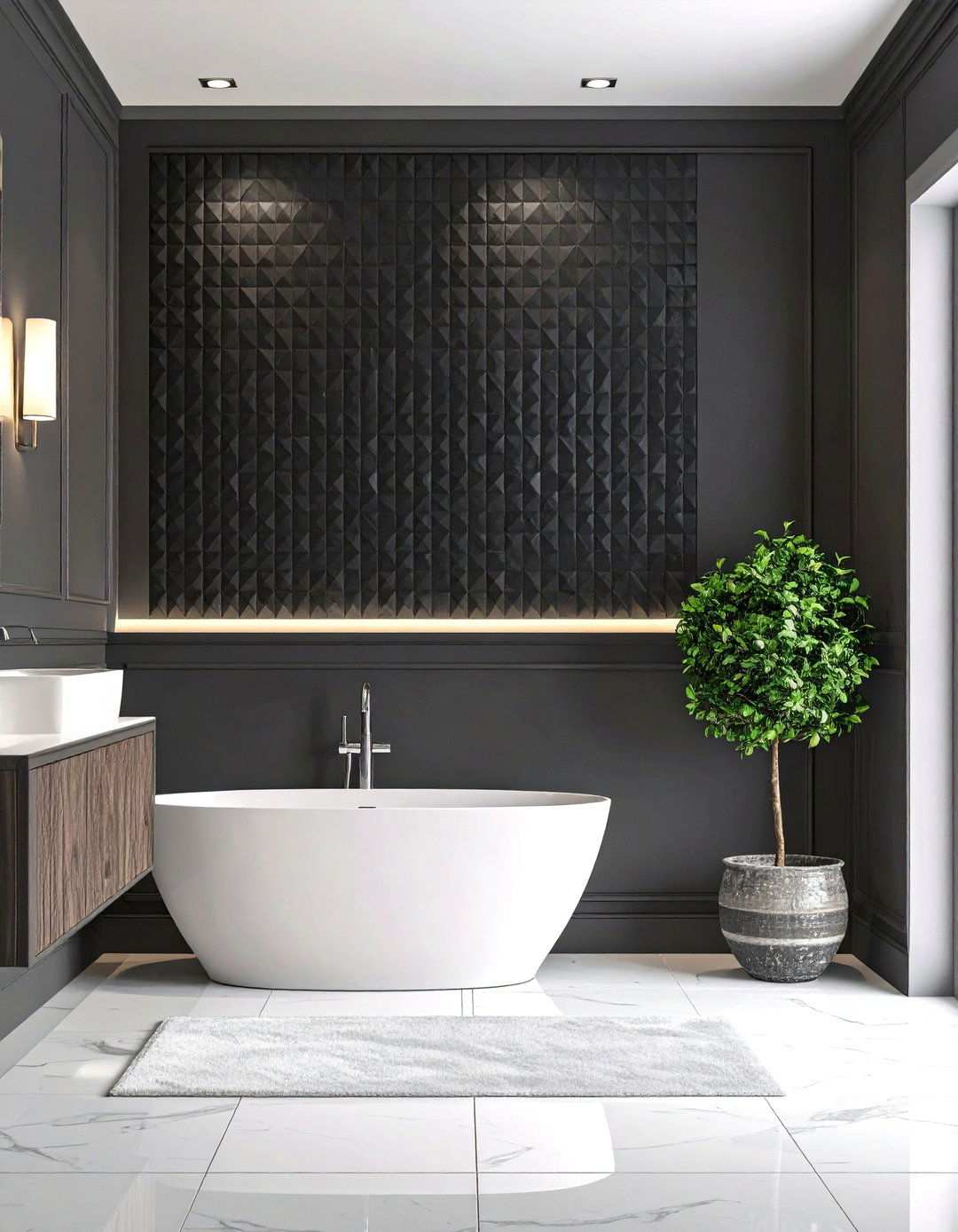 Textured Black Wallpaper for Depth in the Bathroom - 20 Black and Grey Bathroom Ideas