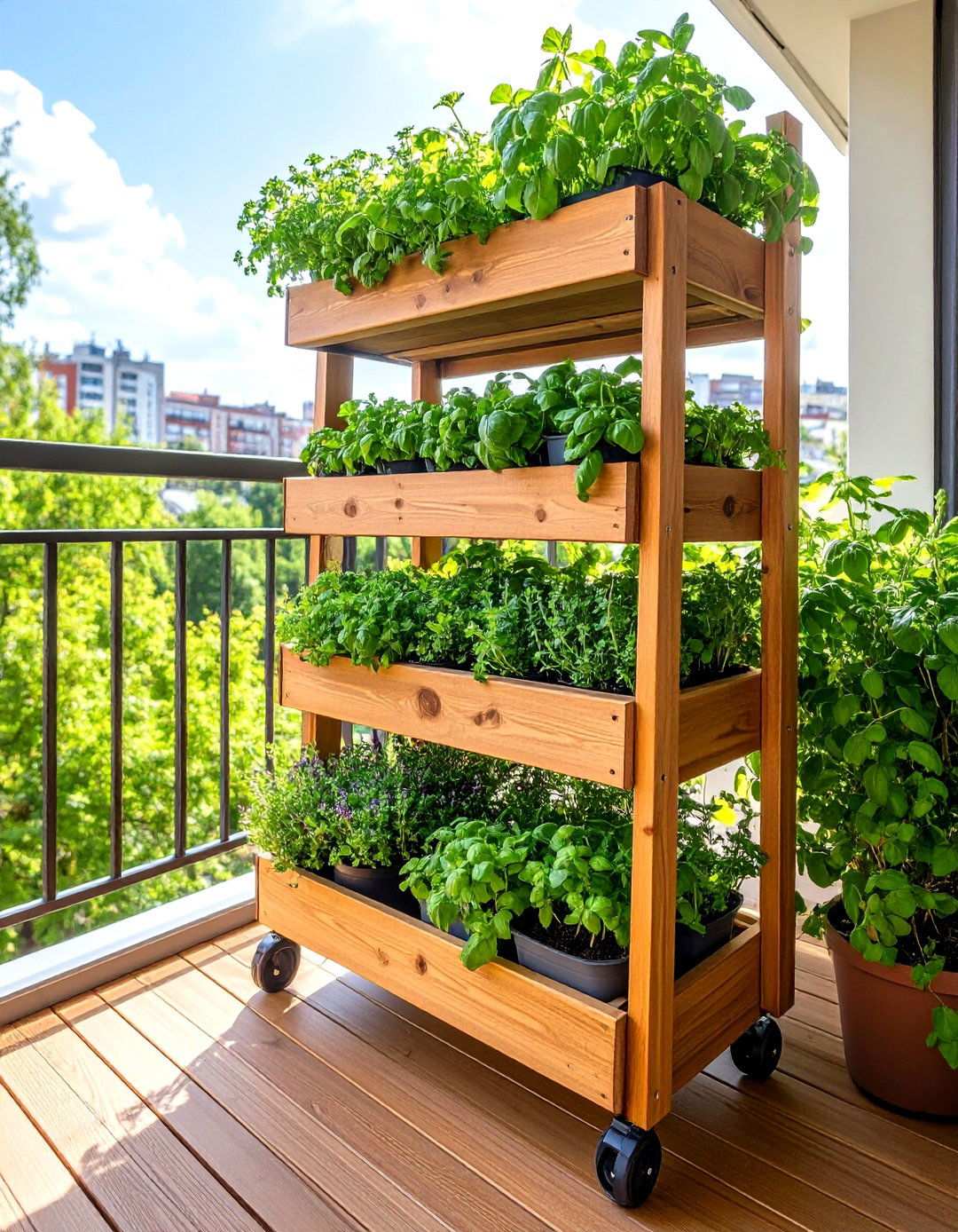 Tiered Planter Shelves that Layer Green Screens - 20 Balcony Privacy Ideas