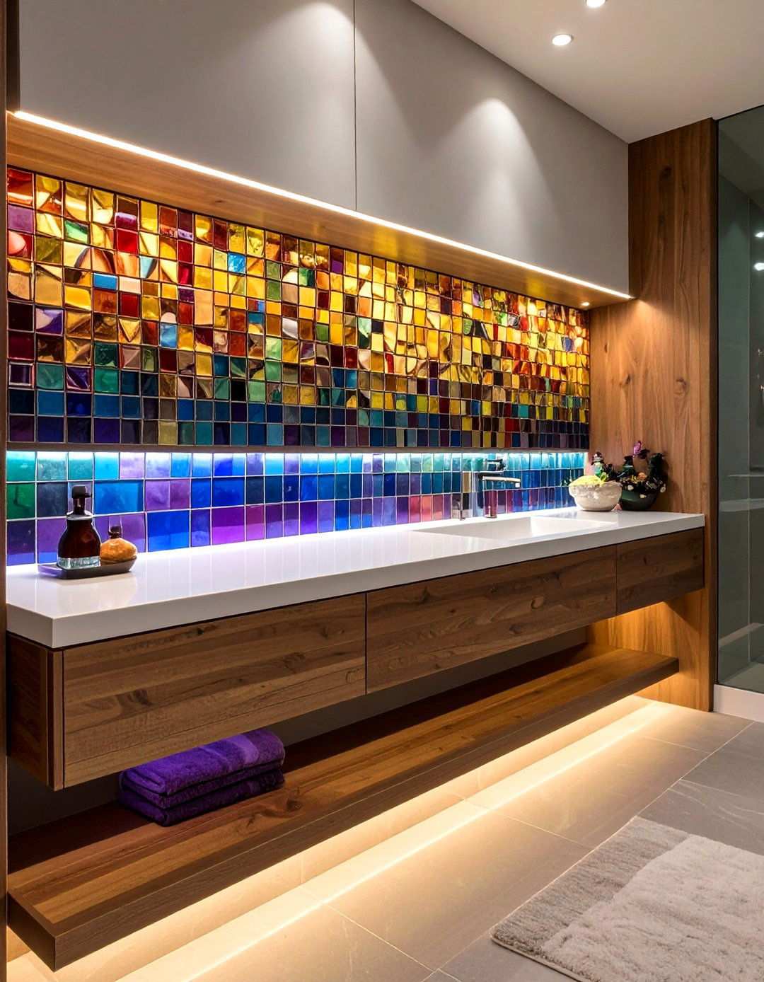 Tiled Accent Bathroom Shelf Band - 20 Bathroom Shelf Ideas