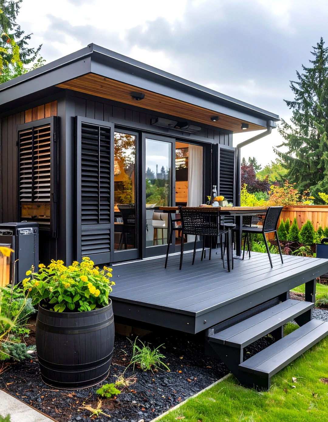 Tiny House Deck That Doubles Space - 20 Black Deck Ideas