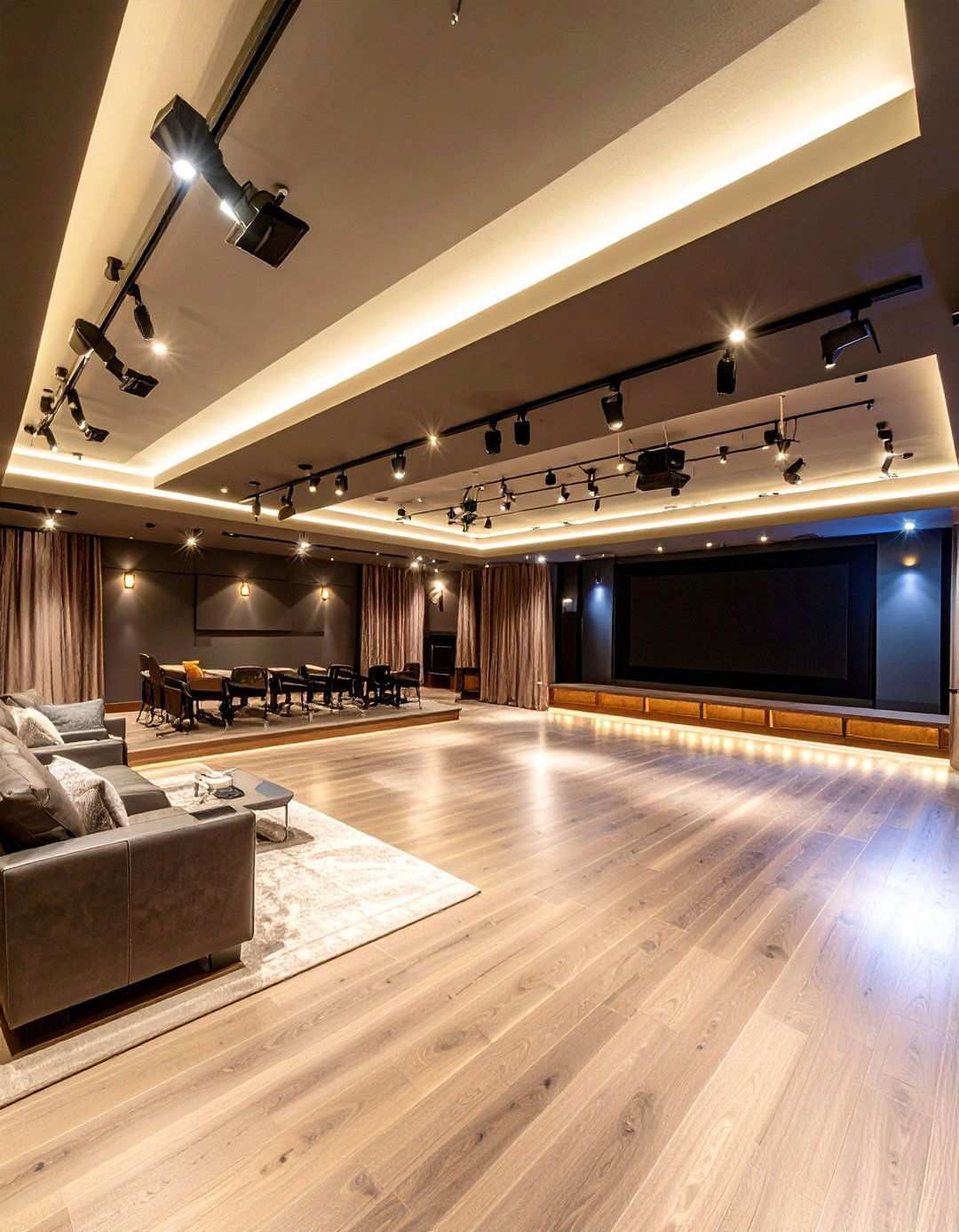 Track Lighting Systems for Flexible Basement Theater Illumination - 20 Basement Home Theater Ideas