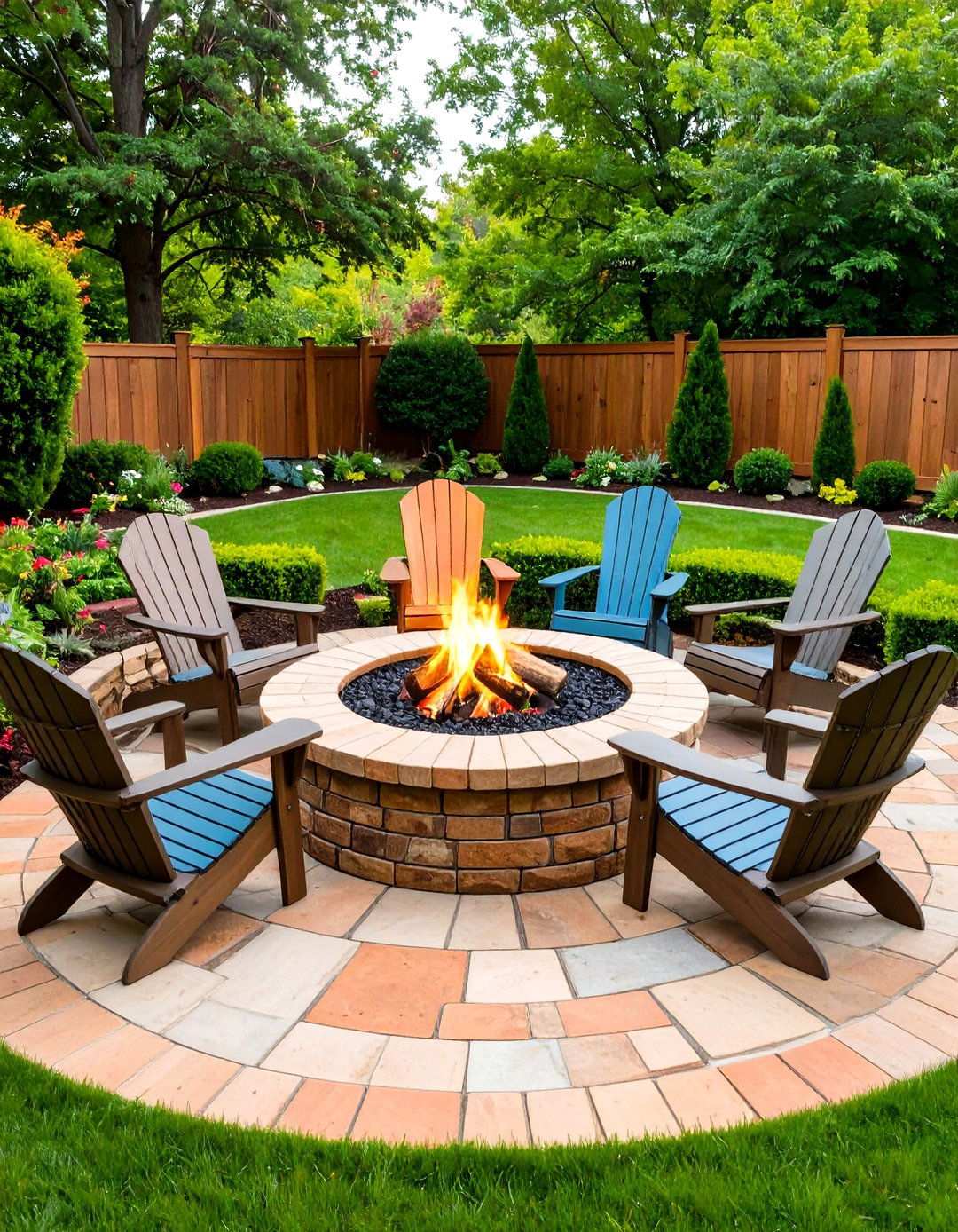 Traditional Brick Fire Pit with Classic Seating - 20 Backyard Fire Pit Ideas Landscaping