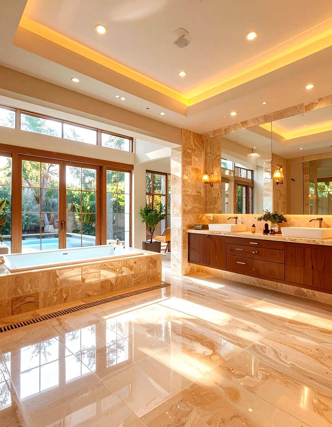 Travertine Wet Room Style Bathroom - 20 Beige and White Bathroom Ideas