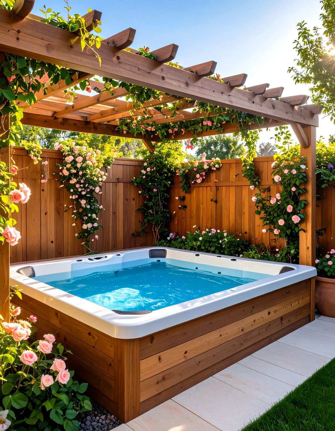 Trellis Systems with Climbing Vines for Living Hot Tub Walls - 20 Backyard Hot Tub Privacy Ideas