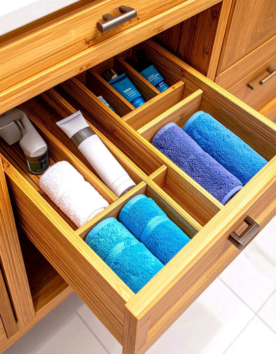 Try Bamboo Drawer Dividers for Warm Aesthetics - 20 Bathroom Drawer Organization Ideas