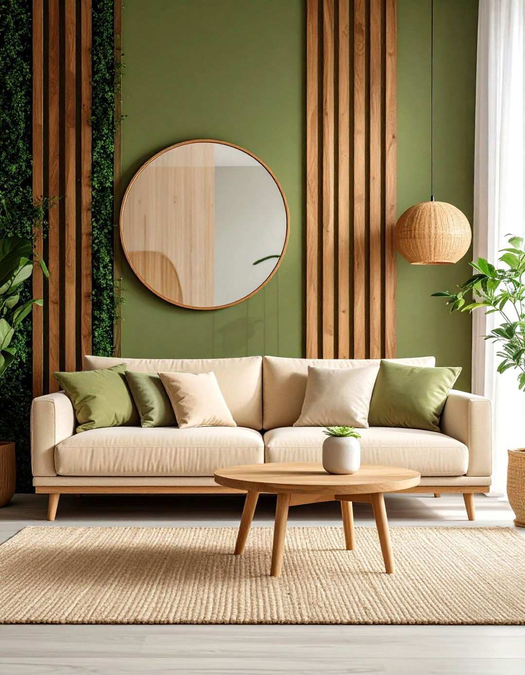 Try Textural Wall Treatments Behind a Beige Couch - 20 Beige Couch Living Room Ideas