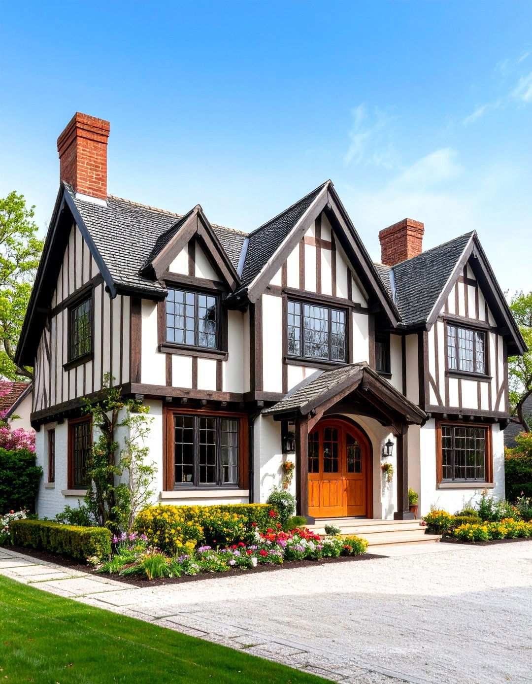 Tudor Revival Black and White House Exterior with Half Timbering - 20 Black and White House Exterior Ideas