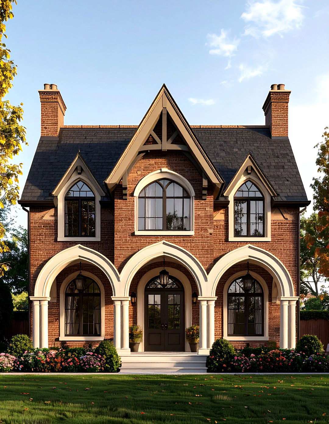 Tudor Style Arches in Beige Brick - 20 Beige Brick Exterior Home Ideas