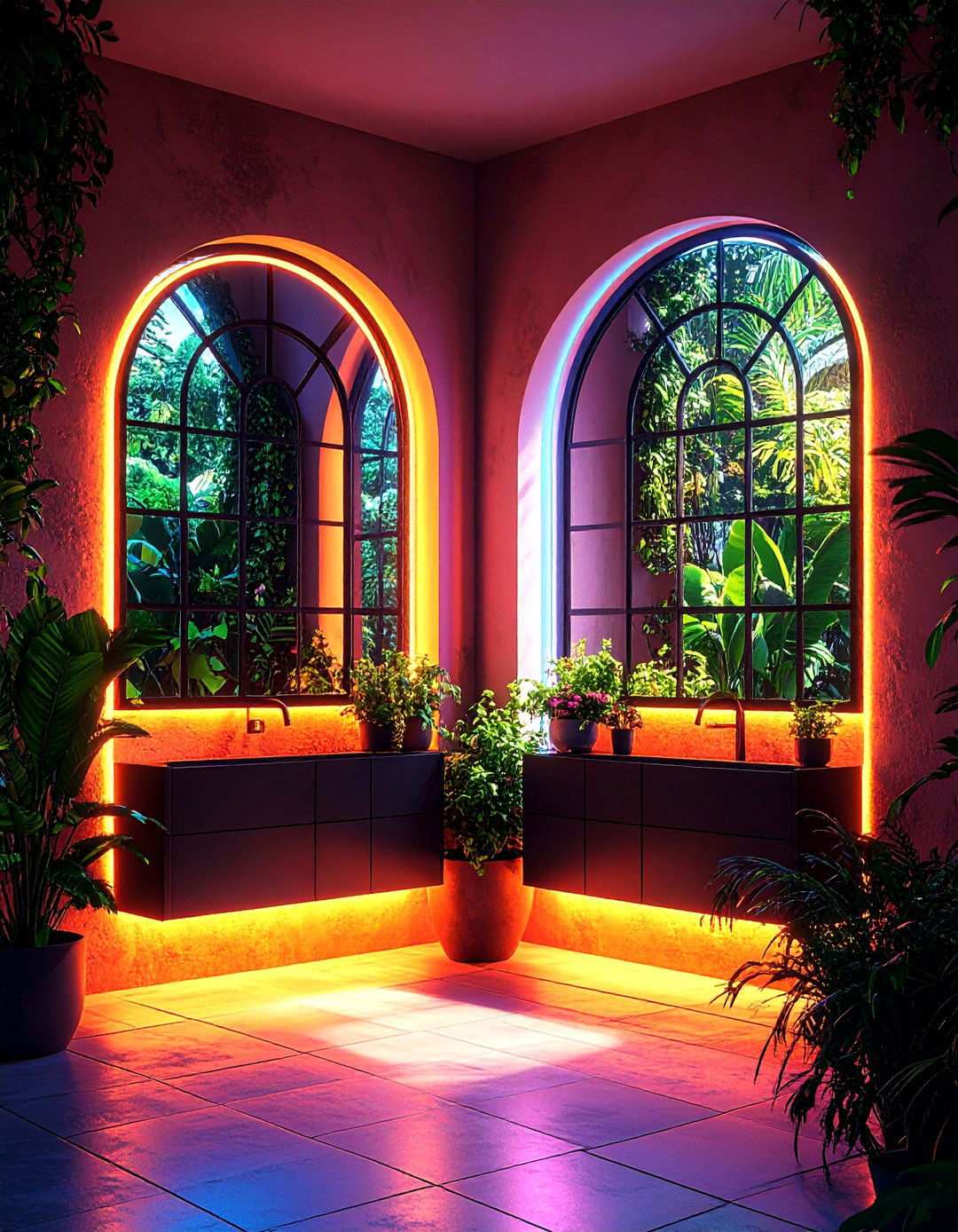 Twin Black Mirrors and Verdant Accents - 20 Black and Green Bathroom Ideas