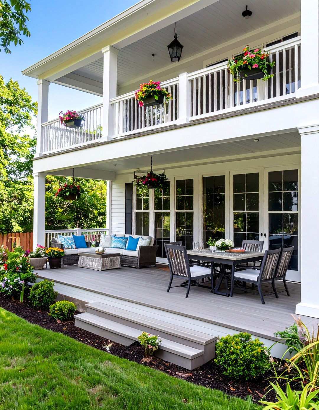 Two Story Barndominium Front Porch with Upper Balcony - 20 Barndominium Front Porch Ideas