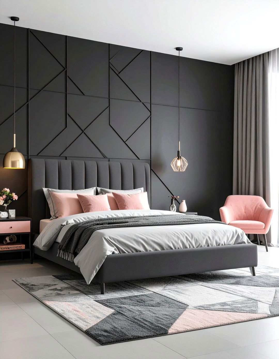 Two Tone Geometric Blocks - 20 Black Accent Wall Bedroom Ideas