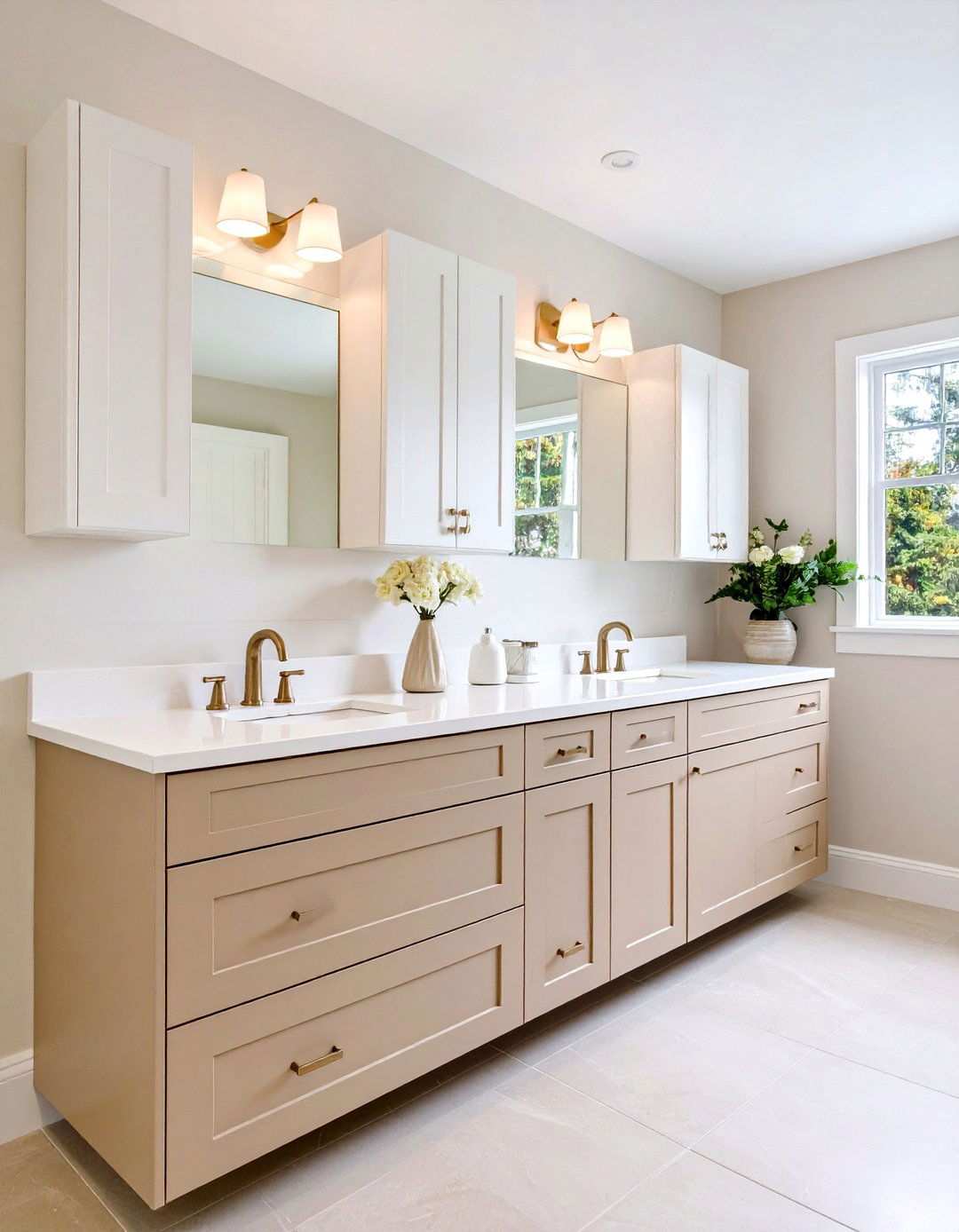 Two Tone Storage Cabinet Bathroom - 20 Beige and White Bathroom Ideas