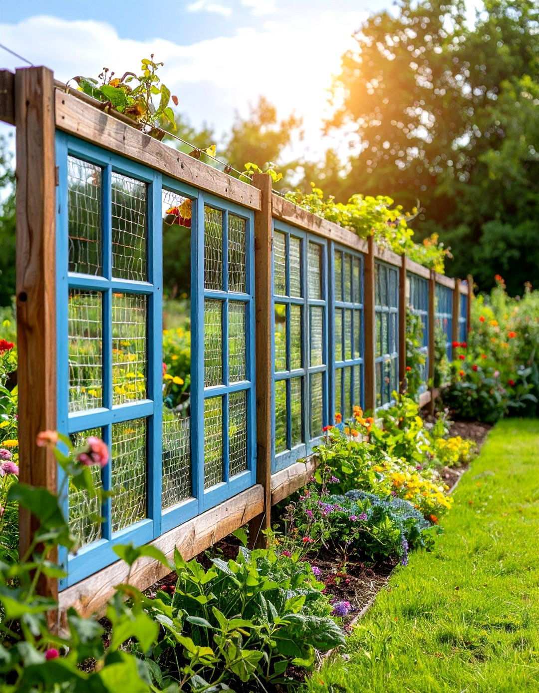 Upcycled Window Frame Fence - 20 Vegetable Garden Fence Ideas