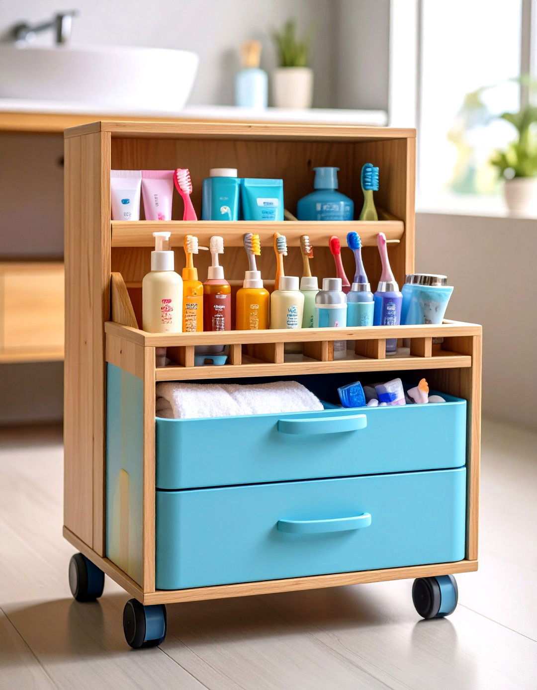 Use Rolling Drawer Inserts for Kids Supplies - 20 Bathroom Drawer Organization Ideas