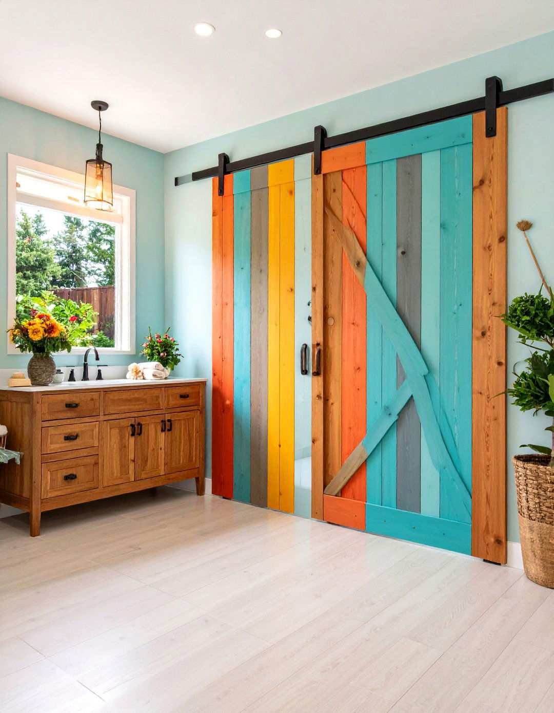 Ventilated Slatted Barn Door to Keep Steam Moving - 20 Bathroom Barn Door Ideas