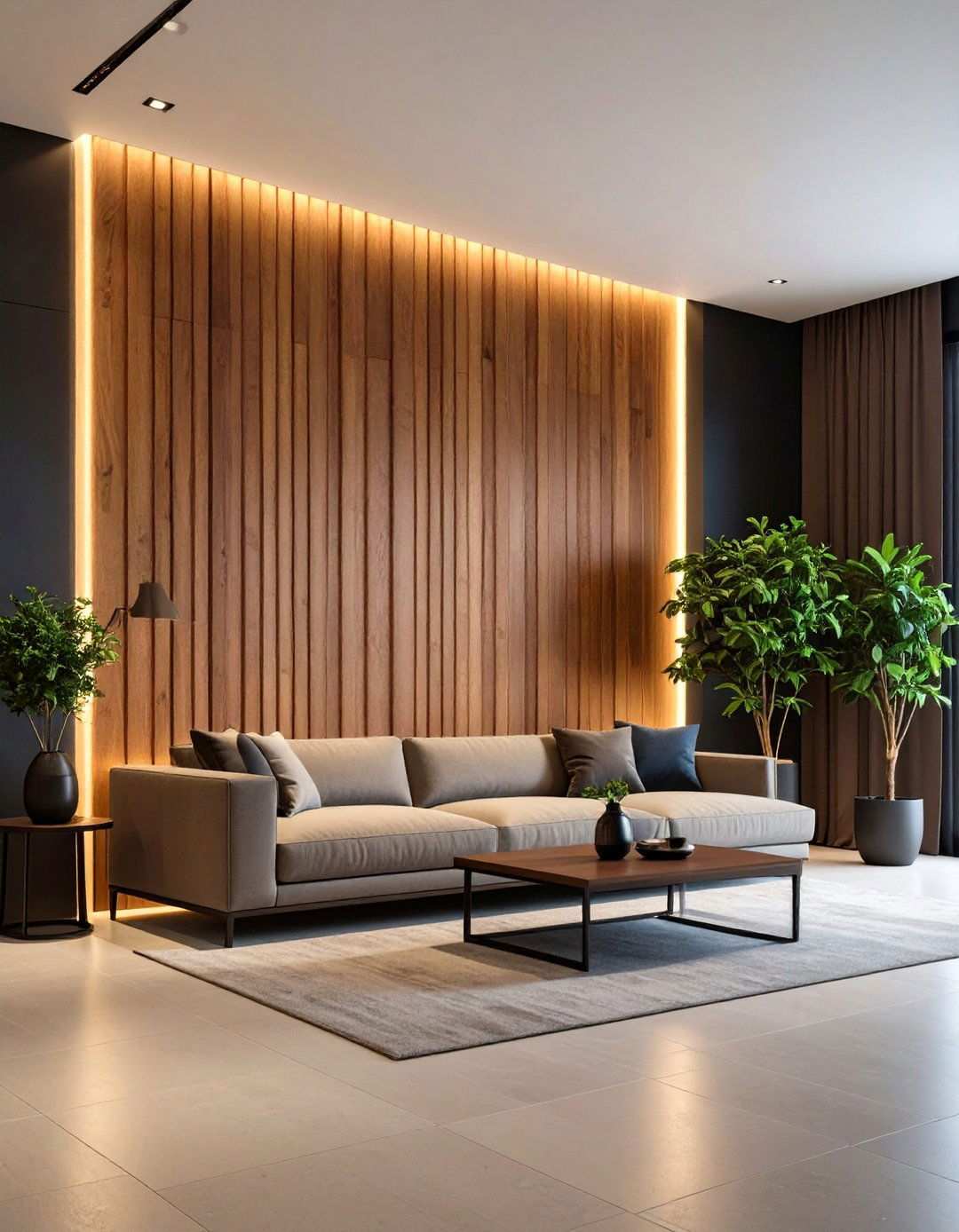 Vertical Slat Basement Accent Wall Delivers Modern Texture - 20 Basement Accent Wall Ideas