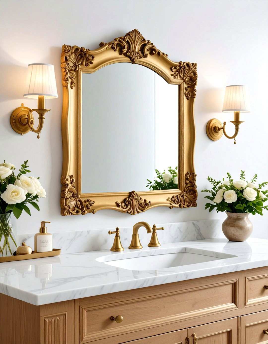Vintage Framed Bathroom Mirror Brings Character - 20 Bathroom Mirror Ideas