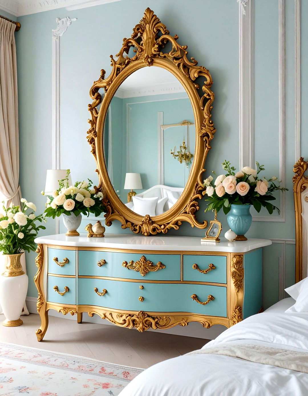 Vintage Gilded Mirror as Focal Point - 20 Bedroom Mirror Ideas