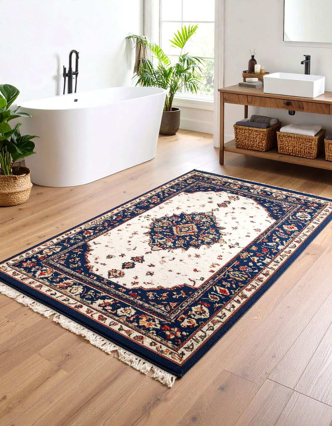 Vintage Persian Bathroom Rug Statement - 20 Bathroom Rug Ideas