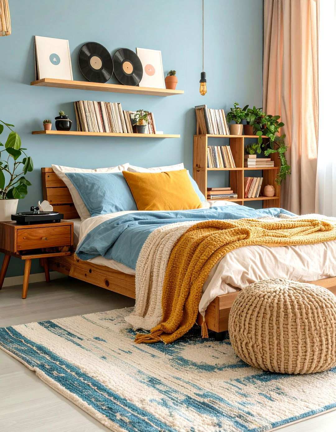 Vintage Record Player and Vinyl Display - 20 70s Bedroom Decor Ideas