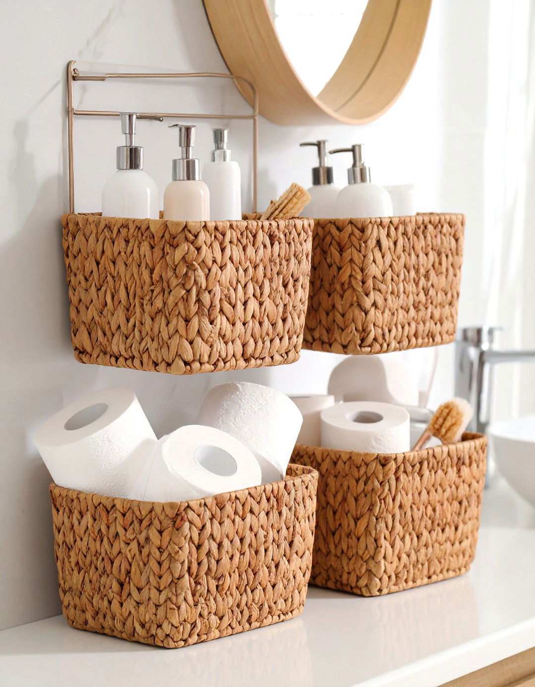 Wall Mounted Baskets Offer Rustic Bathroom Storage Charm - 20 Bathroom Storage Ideas